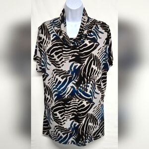 East 5th XL Slinky Stretch Knit Pullover Cowlneck Top Cap Sleeves Animal Print